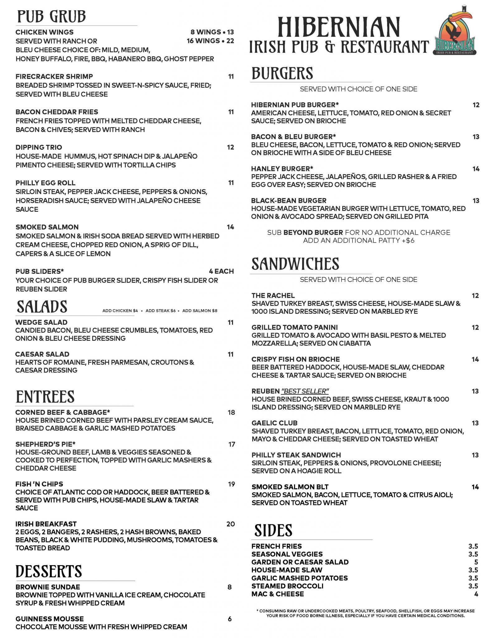 Downtown Hibernian Pub Menu – Hibernian Pub